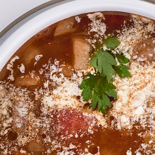 Minestrone with Tomato, Bacon and Local Vegetables